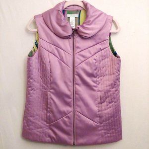 JH Collection Lilac Full Zip Silky Vest With Pockets M Collar